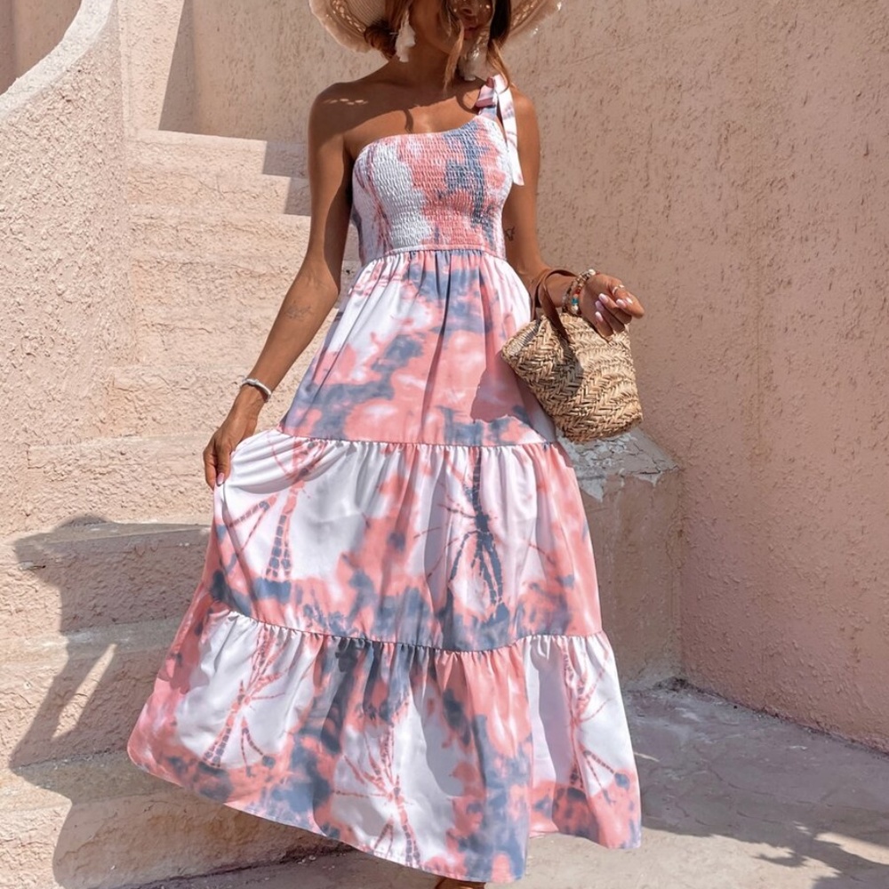 Boho Tie Dye One Shoulder Maxi Dress - Picture 3 of 5